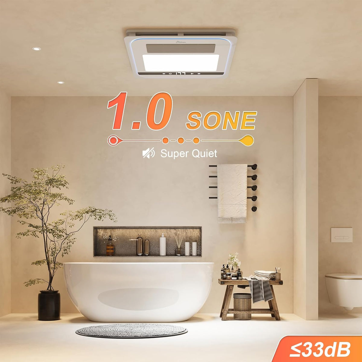 Hawkrown 4 in 1 Bathroom Exhaust Fan with Light, 1760W Heater Fan Light Combo, 190 CFM Bathroom Fan, 1.0 Sone Exhaust Fan with Heater, Light, Ventilation for Home, Bath, Hotel