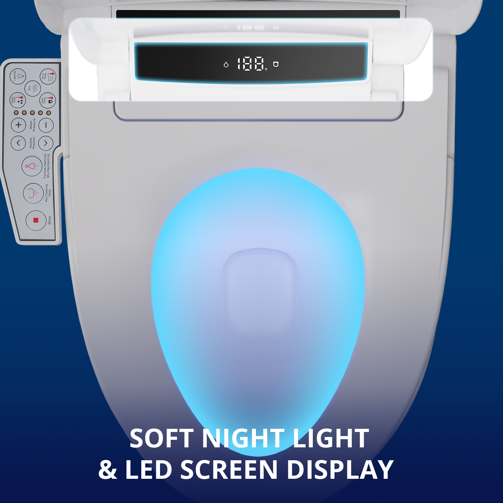 Electric Smart Bidet Toilet Seat Elongated with 4 Water Modes, Heated Toilet Seat with Instant Warm Water and Warm Dryer, Night Light, Slow Close Lid, LED Display, Side Arm Control (Elongated)