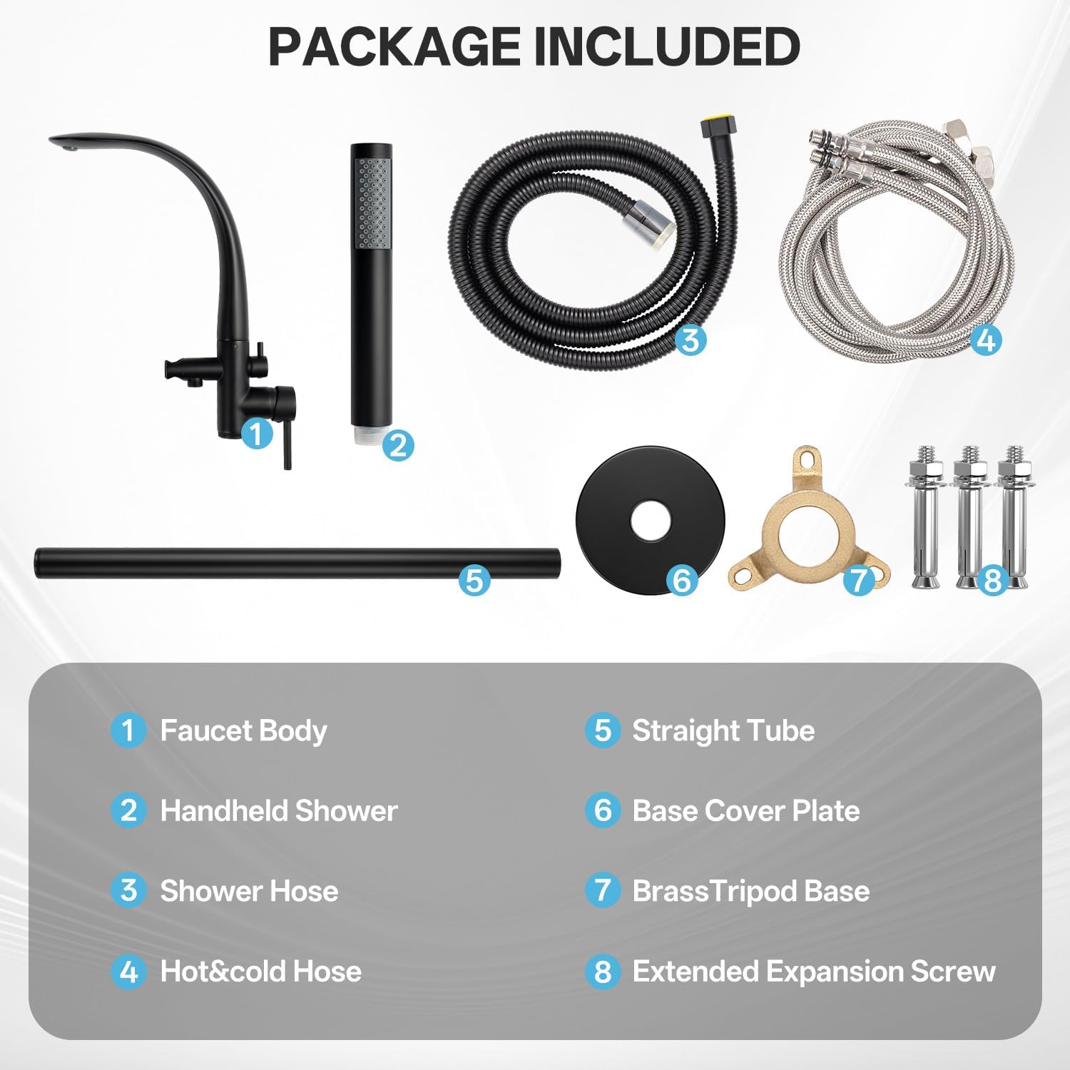 Freestanding Bathtub Faucet, Floor Mount Bathtub Faucet with 2 Water Outlet Modes, Swivel Gooseneck Spout with Hand Shower,Single Handle, Max Flow Rate 7.4 GPM (Type3-Black)
