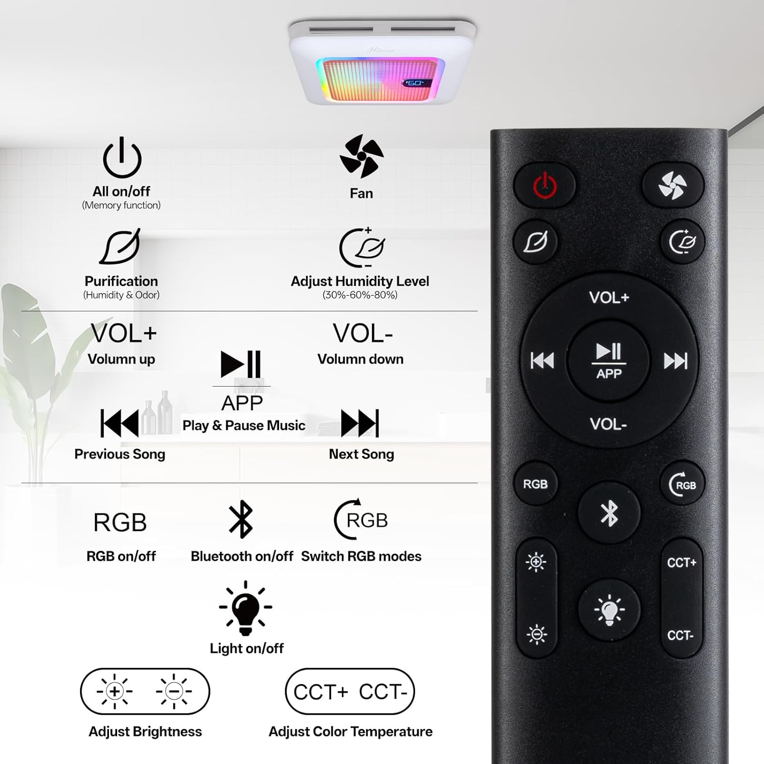 Smart Bathroom Exhaust Fan with Bluetooth Speaker, 230 CFM 1.0 Sone Exhaust Fan with Humidity & Odor Sensor, Remote/App/Voice Control, Adjustable LED Lighting & Dynamic RGB Mood Light (Pink)