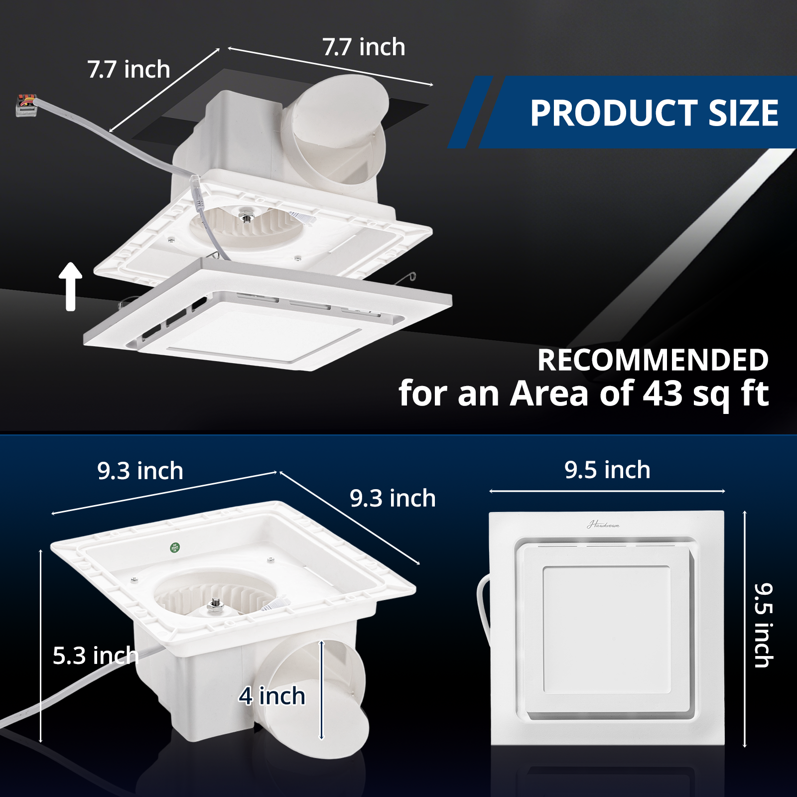 2-in-1 Bathroom Exhaust Fan with Light, 140 CFM Quiet Vent Fan, 6000K LED Light, Easy to Install, Exhaust Fans for Ceiling, Space Saving Bathroom Ventilation