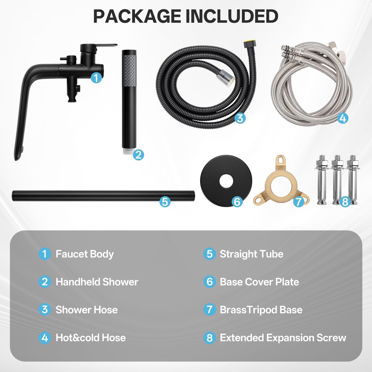 Freestanding Bathtub Faucet, Floor Mount Bathtub Faucet with 2 Water Outlet Modes, Swivel Gooseneck Spout with Hand Shower,Single Handle, Max Flow Rate 7.4 GPM (Type1-Black)