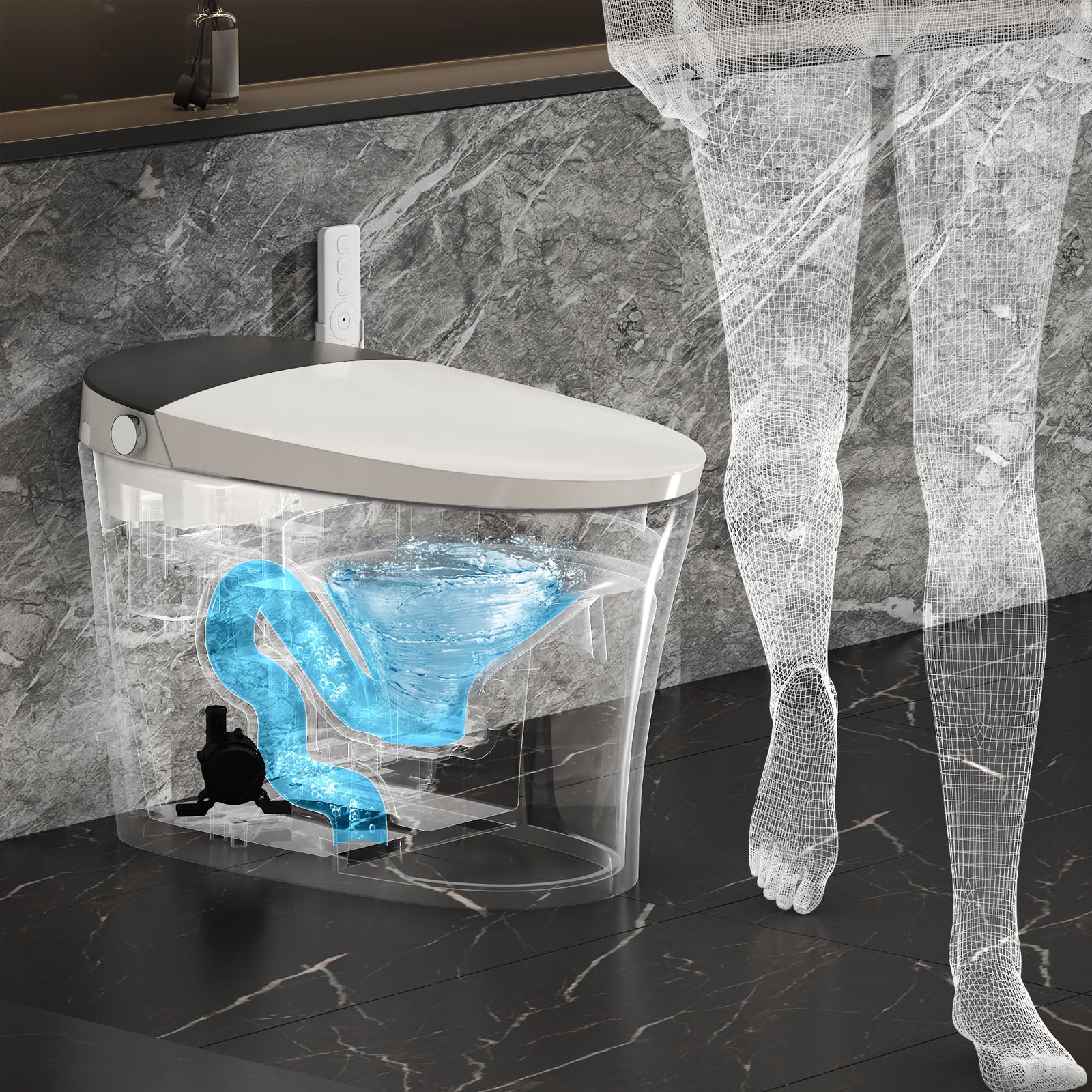 Smart Toilet with Bidet Built in, Built in Tank with Powerful Flush, Auto Open/Close Lid, Foot Sensor Operation, Intelligent Induction Heat Seat, Smart Bidet Toilet with Instant Warm Water