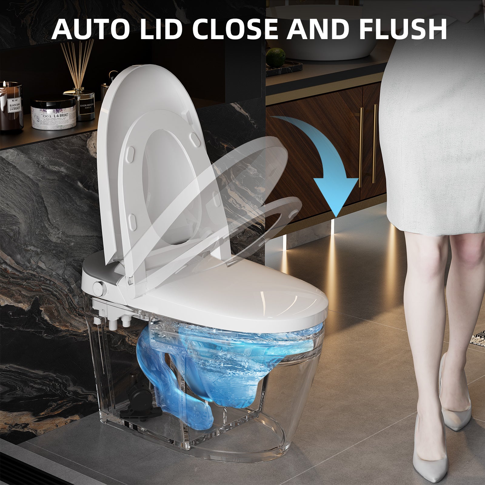 Smart Toilet, Bidet Toilet with Pump Assisted Flush, Foot Sensor Operation, Heated Bidet Seat, Warm Water, Dryer, Digital Display, Night Light, Tankless Toilet with Cleaning Foam Dispenser