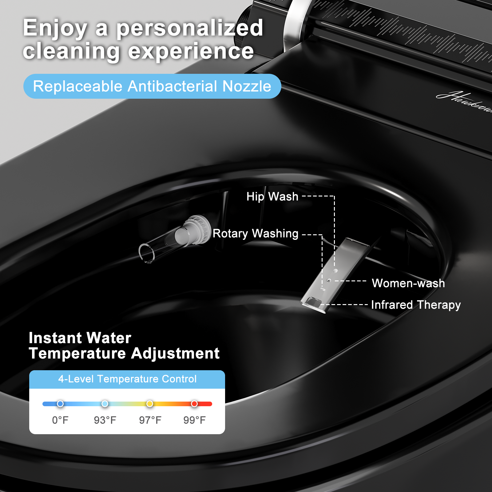 Black Smart Toilet with Bidet Built in, Built in Tank with Boost Pump Flush, Auto Open/Close Lid, Foot Sensor Operation, ADA Comfort Height and Heat Seat, Instant Warm Water and Dryer