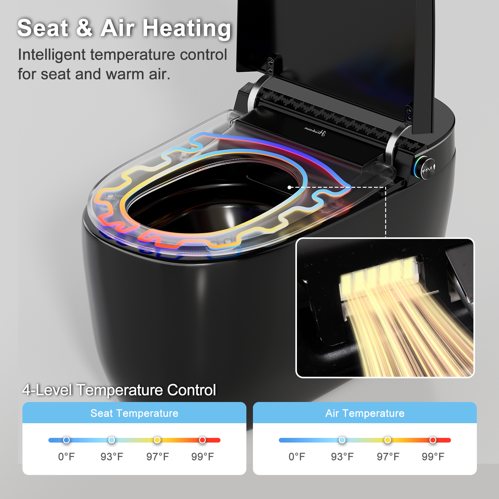Black Smart Toilet with Bidet Built in, Built in Tank with Boost Pump Flush, Auto Open/Close Lid, Foot Sensor Operation, ADA Comfort Height and Heat Seat, Instant Warm Water and Dryer
