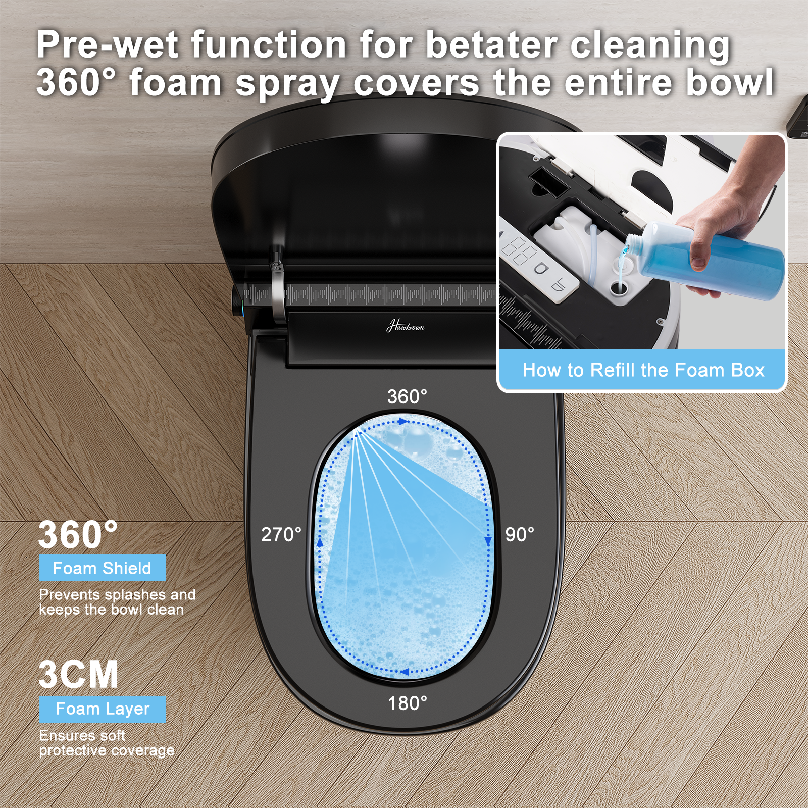 Black Smart Toilet with Bidet Built in, Built in Tank with Boost Pump Flush, Auto Open/Close Lid, Foot Sensor Operation, ADA Comfort Height and Heat Seat, Instant Warm Water and Dryer