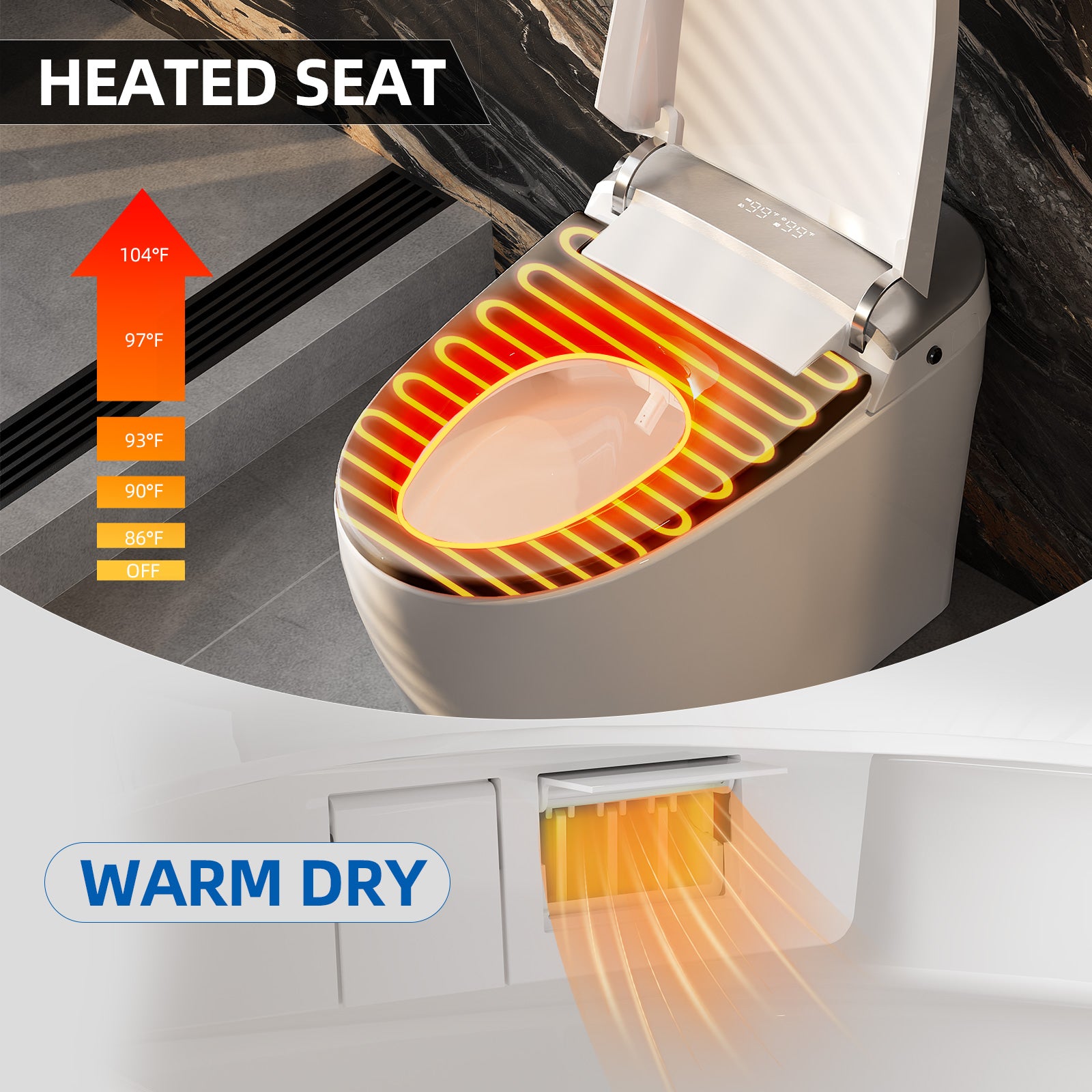 Smart Toilet, Bidet Toilet with Pump Assisted Flush, Foot Sensor Operation, Heated Bidet Seat, Warm Water, Dryer, Digital Display, Night Light, Tankless Toilet with Cleaning Foam Dispenser