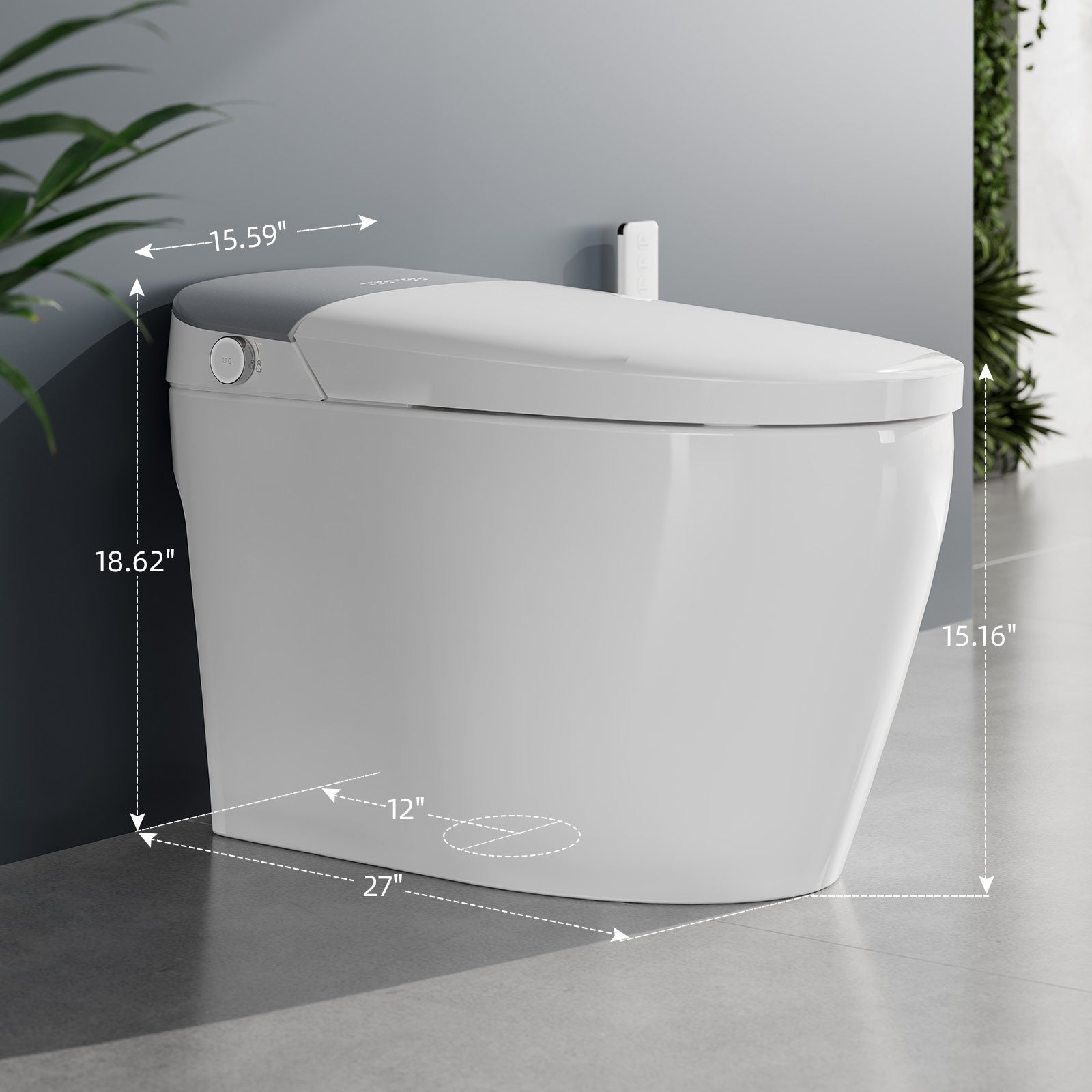 Smart Toilet, Bidet Toilet with Pump Assisted Flush, Foot Sensor Operation, Heated Bidet Seat, Warm Water, Dryer, Digital Display, Night Light, Tankless Toilet with Cleaning Foam Dispenser
