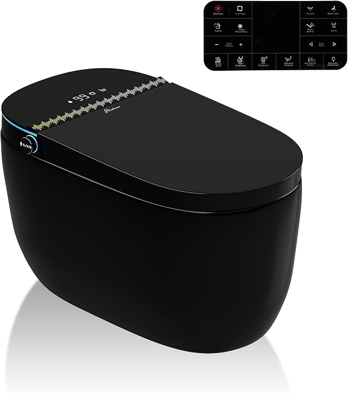 Black Smart Toilet with Bidet Built in, Built in Tank with Boost Pump Flush, Auto Open/Close Lid, Foot Sensor Operation, ADA Comfort Height and Heat Seat, Instant Warm Water and Dryer