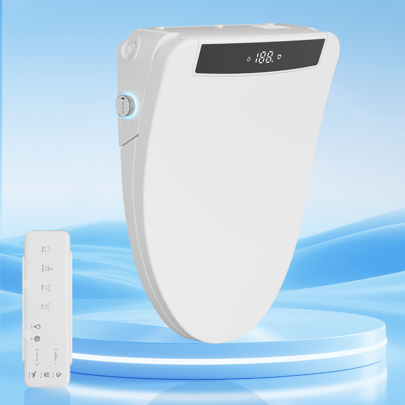 Electric Smart Bidet Toilet Seat, Upgraded Heated Bidet with Adjustable Instant Warm Water and Warm Dryer, Remote Control, Night Light, Slow Close Lid, LED Display (Elongated)