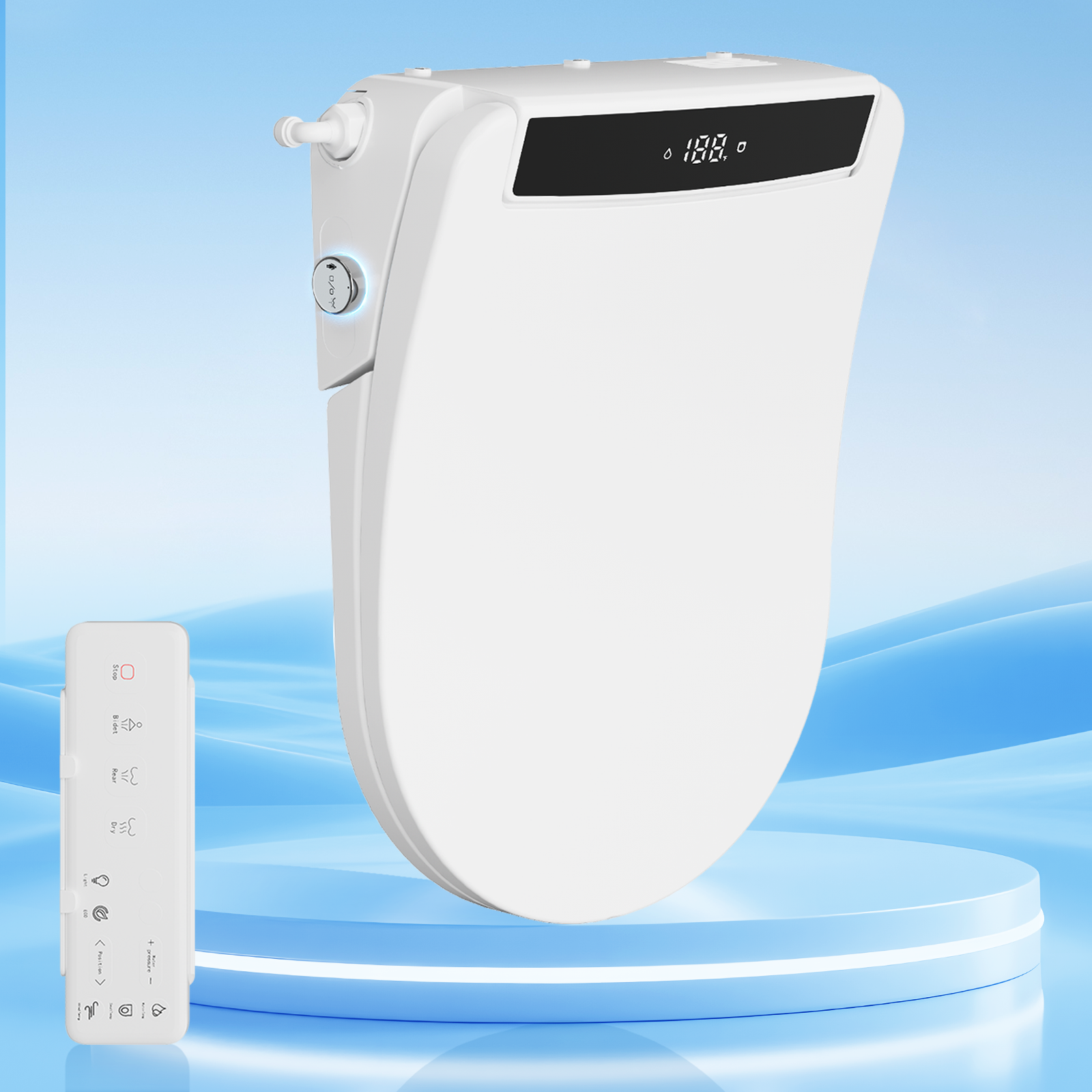 Electric Smart Bidet Toilet Seat, Upgraded Heated Bidet with Adjustable Instant Warm Water and Warm Dryer, Remote Control, Night Light, Slow Close Lid, LED Display (Round)
