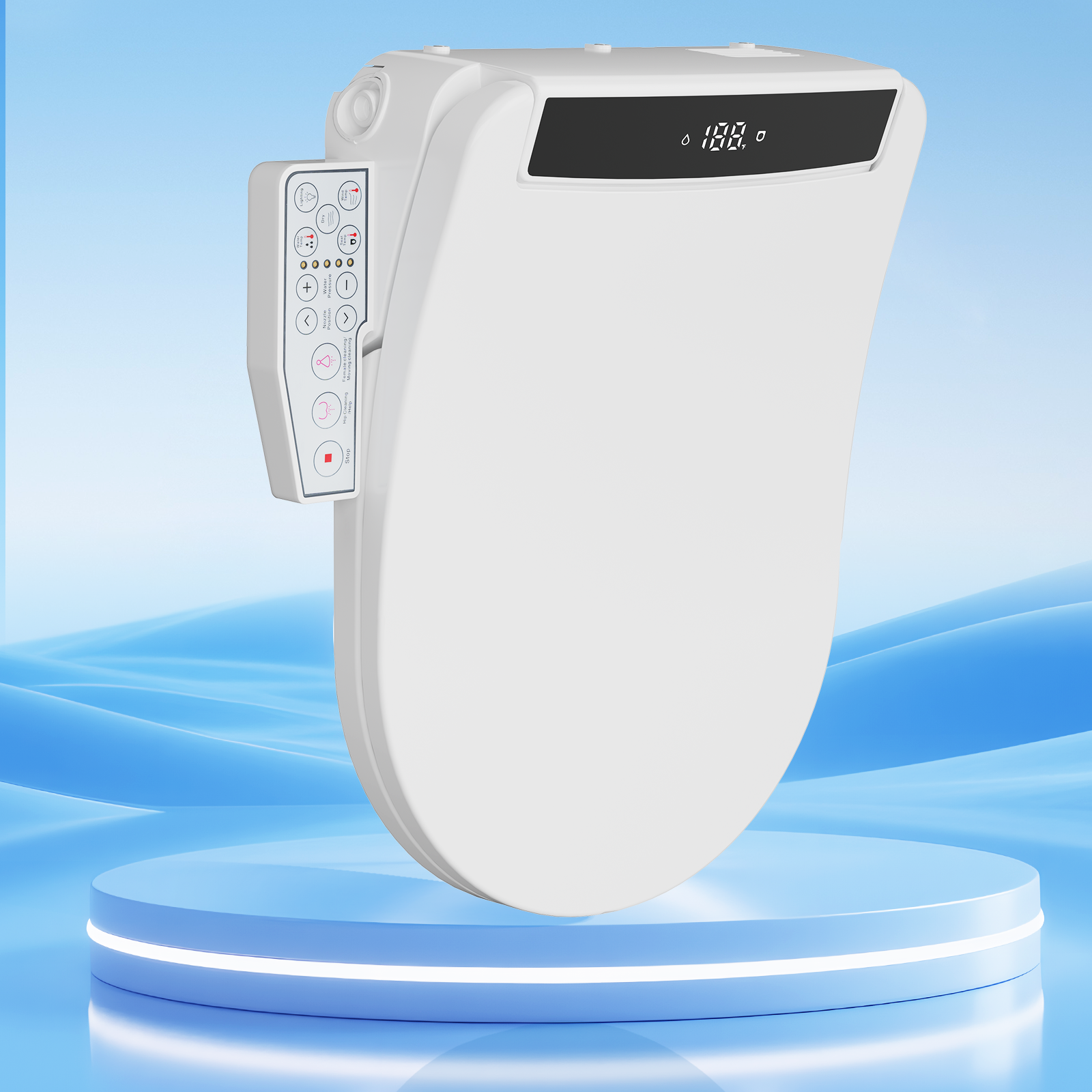 Electric Smart Bidet Toilet Seat Elongated with 4 Water Modes, Heated Toilet Seat with Instant Warm Water and Warm Dryer, Night Light, Slow Close Lid, LED Display, Side Arm Control (Round)