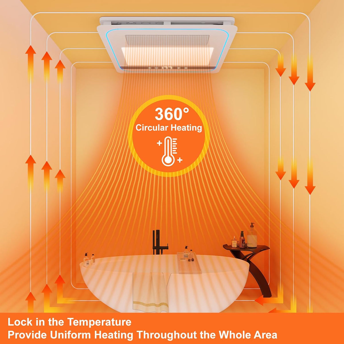 Hawkrown 4 in 1 Bathroom Exhaust Fan with Light, 1760W Heater Fan Light Combo, 190 CFM Bathroom Fan, 1.0 Sone Exhaust Fan with Heater, Light, Ventilation for Home, Bath, Hotel