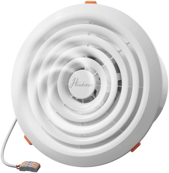 Hawkrown 8 Inch Round Bathroom Exhaust Fan，110 CFM 1 Sone Powerful and Quiet Bathroom Ventilation, Replacement for Mobile Home，Through Wall Vent Fan, Easy Install