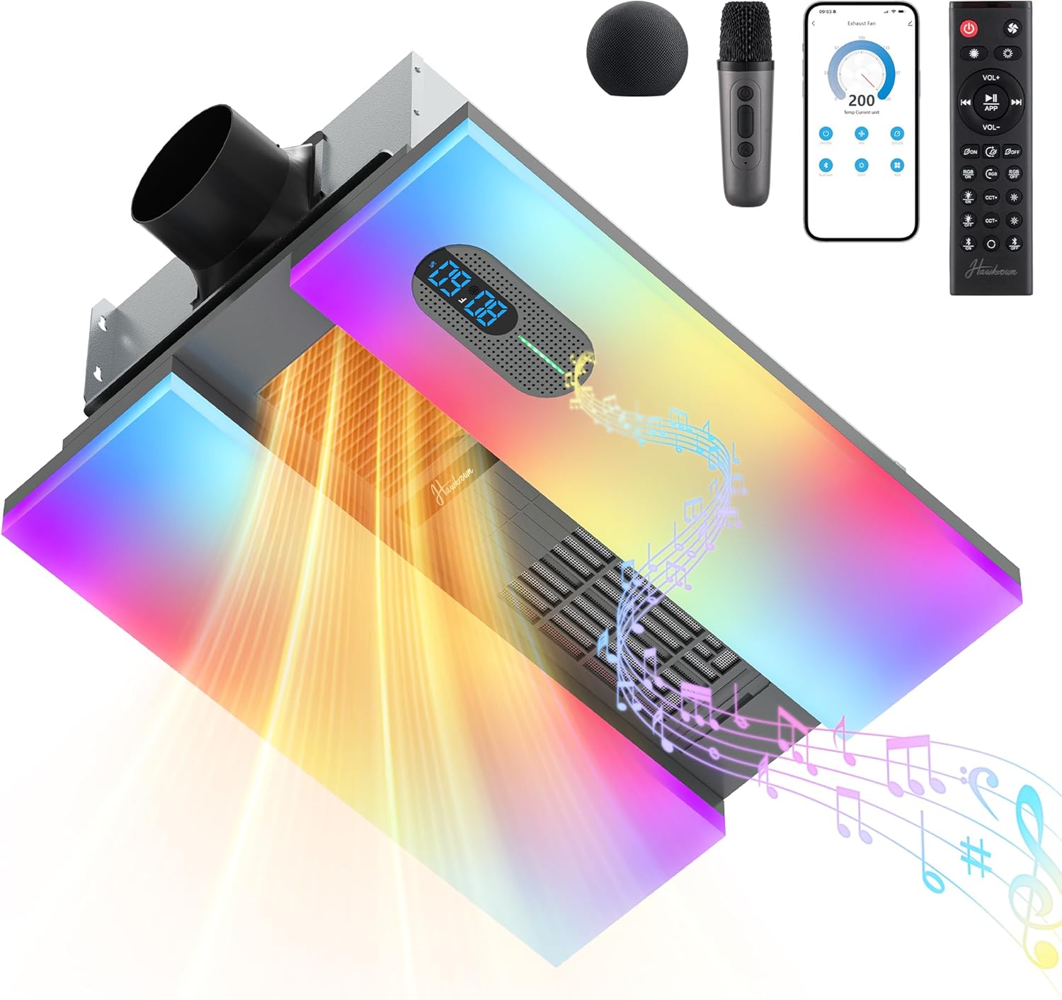 Exhaust Fan with Heater, Bluetooth Speaker, 230 CFM Quiet Ventilation Fan with Humidity & Odor Sensor, 3-Color Dimmable Light, App/Voice/Remote Control, Easy-Clean Dust Filter (Grey)