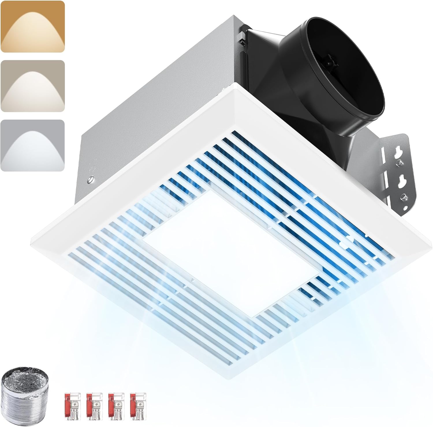 Hawkrown Bathroom Exhaust Fan with Light, 110 CFM, 1.0 Sone Quiet Ceiling Vent Fan, 2700K/4000K/5000K LED Light, Ceiling Opening 9.25" x 7.68", Durable Metal Housing, Wall Control