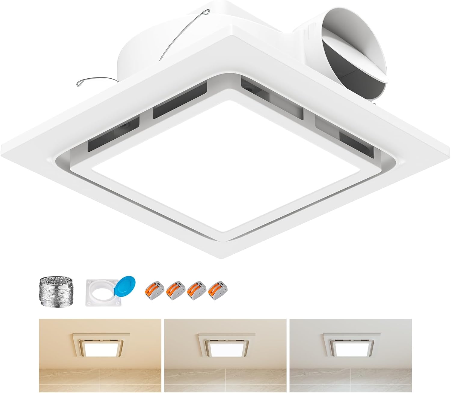 10inch Bathroom Exhaust Fan with Light,3CCT(3000K,4500K,6000K, 1200lm), 140 CFM Powerful Ventilation, Ultra Quiet 1.0 Sone Ceiling Ventilation Fan for Bath, Bedroom, Laundry, 10”x10”Mount