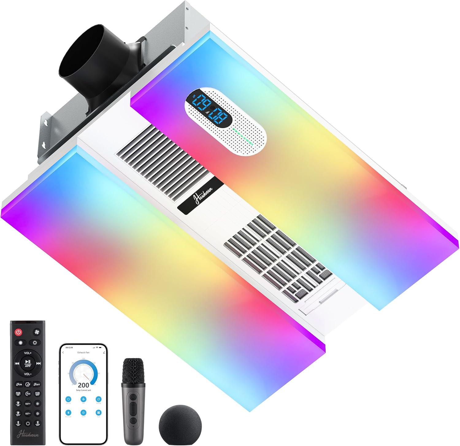 Exhaust Fan with Heater, Bluetooth Speaker, 230 CFM Quiet Ventilation Fan with Humidity & Odor Sensor, 3-Color Dimmable Light, App/Voice/Remote Control, Easy-Clean Dust Filter (White)