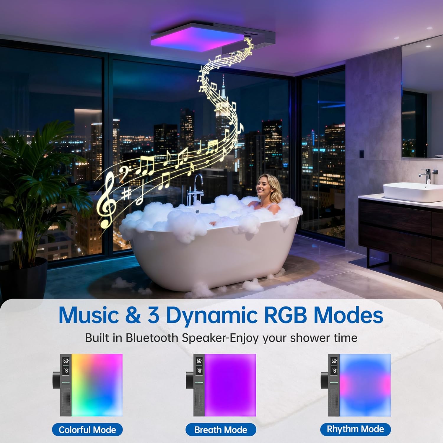 Sliding Exhaust Fan with Bluetooth Speaker, 230 CFM, Humidity & Odor Sensor, 3-Color Temp & RGB Lights, App/Voice/Remote Control, Easy-Clean Dust Filter (Grey)