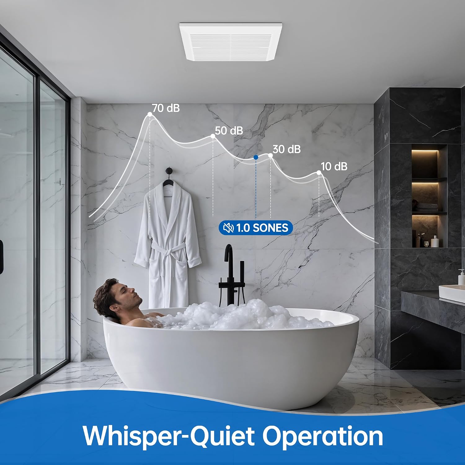 Hawkrown Bathroom Exhaust Fan with Quiet 1.0 Sone Operation, 110 CFM Ceiling Ventilation Fan, Metal Housing, Easy Install, No Attic Access Required, Wall Switch Control