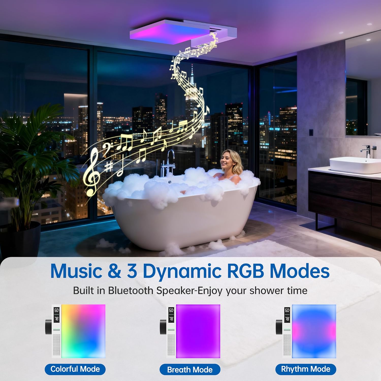 Sliding Exhaust Fan with Bluetooth Speaker, 230 CFM, Humidity & Odor Sensor, 3-Color Temp & RGB Lights, App/Voice/Remote Control, Easy-Clean Dust Filter