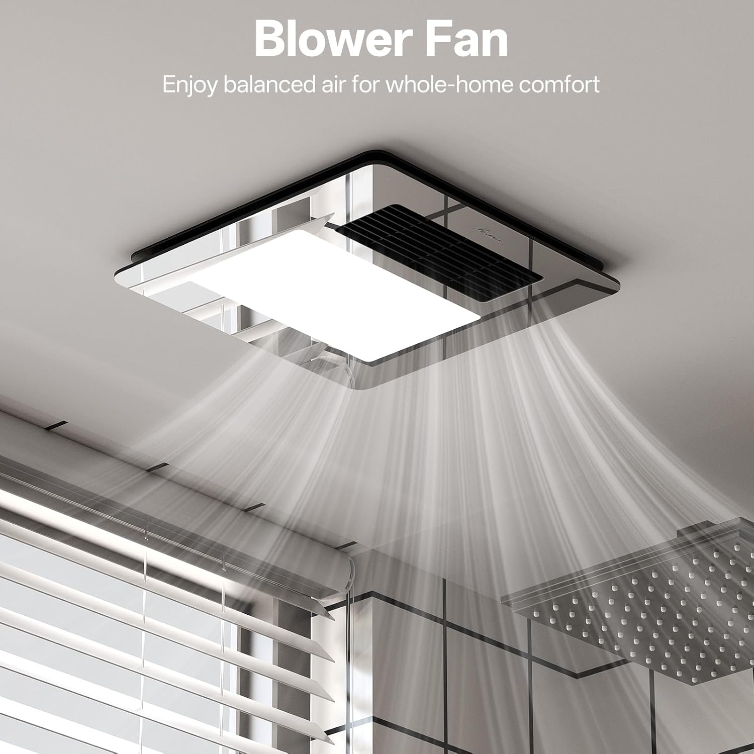 4-in-1 Bathroom Exhaust Fan with Light and Heater, Mirror Black Exhaust Fan, 3CCT Lighting, Strong and Weak Heating, Quiet & Powerful for Ventilation, Remote Control