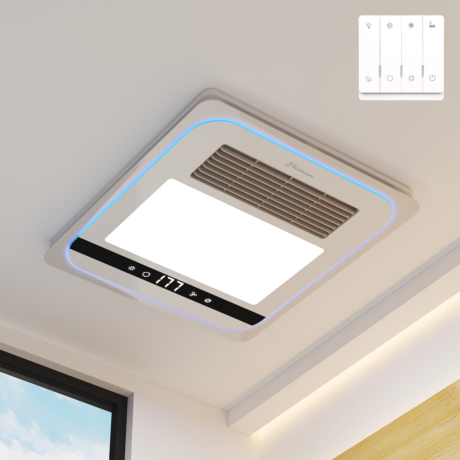 Hawkrown 4 in 1 Bathroom Exhaust Fan with Light, 1760W Heater Fan Light Combo, 190 CFM Bathroom Fan, 1.0 Sone Exhaust Fan with Heater, Light, Ventilation for Home, Bath, Hotel