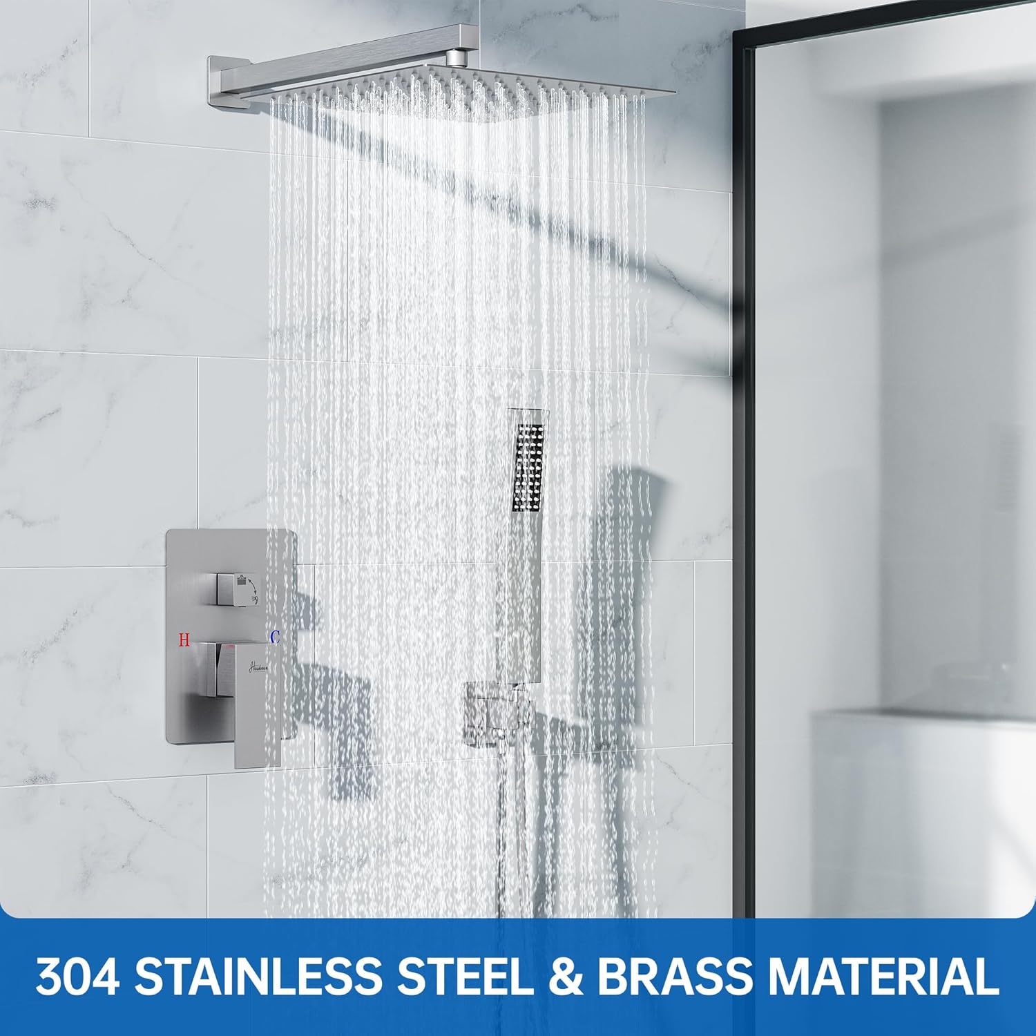 8 Inch Luxury Rain Shower Faucet Set, Brushed Nickel Shower System with Rainfall Shower Head and Handheld Spray, SUS304 Stainless Steel and Solid Brass Wall Mounted Shower Valve Trim Kit