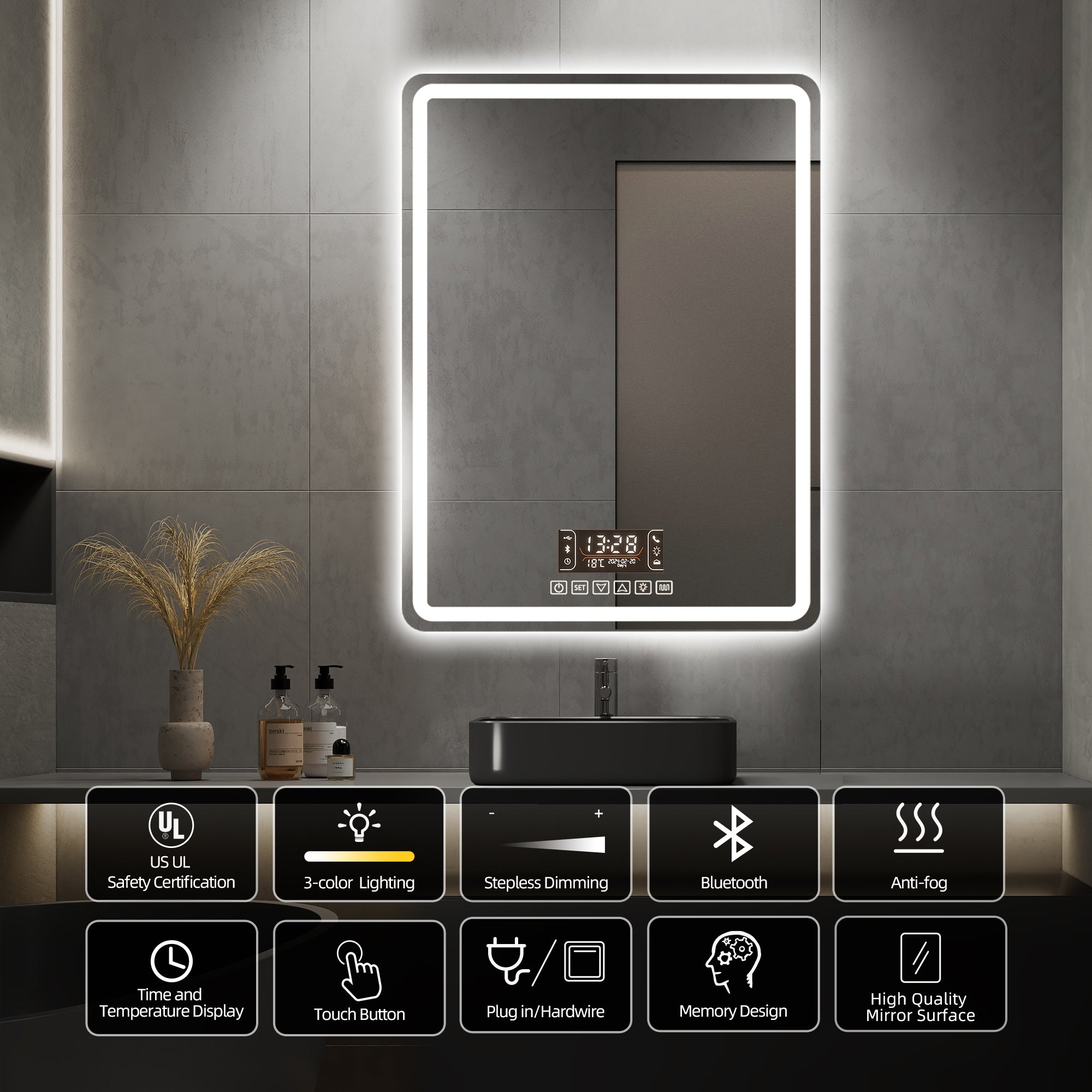 Smart Bathroom Mirror with Bluetooth Speaker