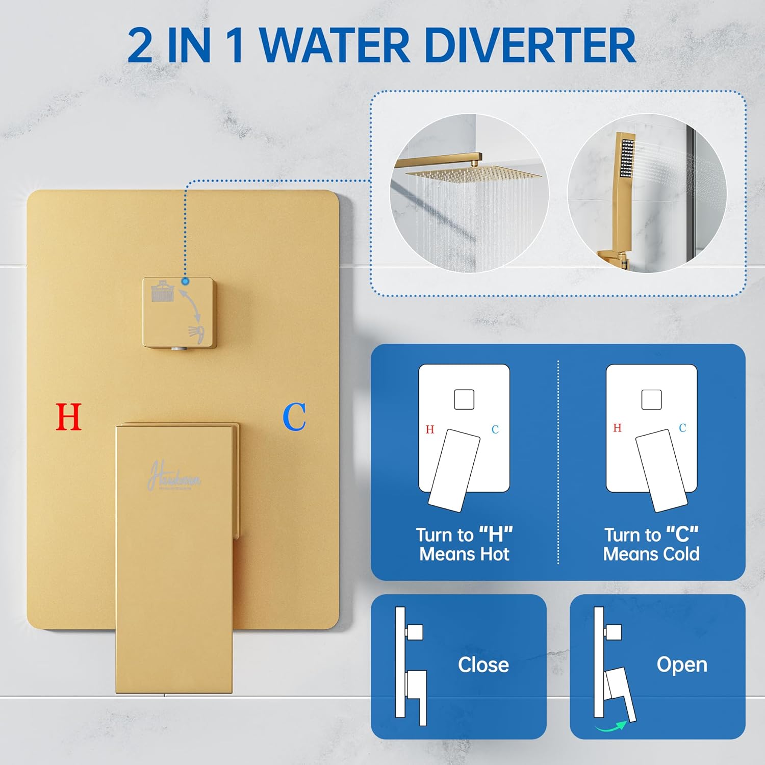 10 Inch Luxury Rain Shower Faucet Set, Brushed Gold Shower System with Rainfall Shower Head and Handheld Spray, SUS304 Stainless Steel and Solid Brass Wall Mounted Shower Valve Trim Kit