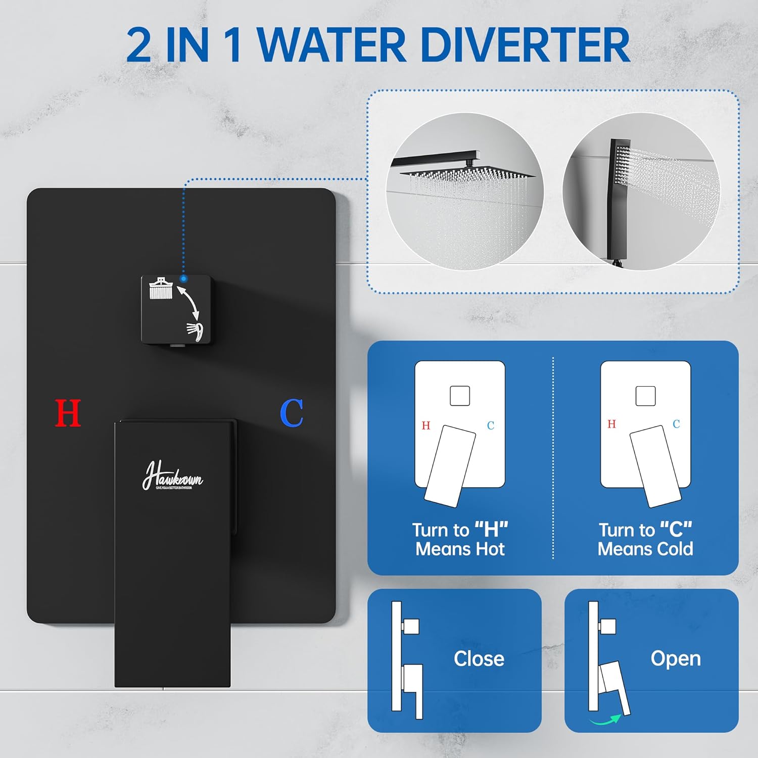 8 Inch Luxury Rain Shower Faucet Set, Matte Black Shower System with Rainfall Shower Head and Handheld Spray, SUS304 Stainless Steel and Solid Brass Wall Mounted Shower Valve Trim Kit