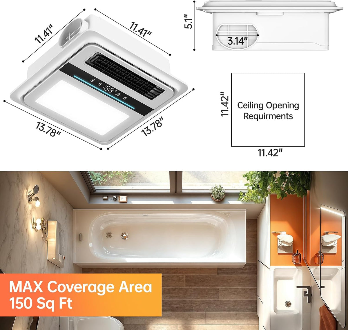 Hawkrown 4 in 1 Bathroom Exhaust Fan with Light, 1760W Heater Fan Light Combo, 190 CFM Bathroom Fan, 1.0 Sone Exhaust Fan with Heater, Light, Ventilation for Home, Bath, Hotel