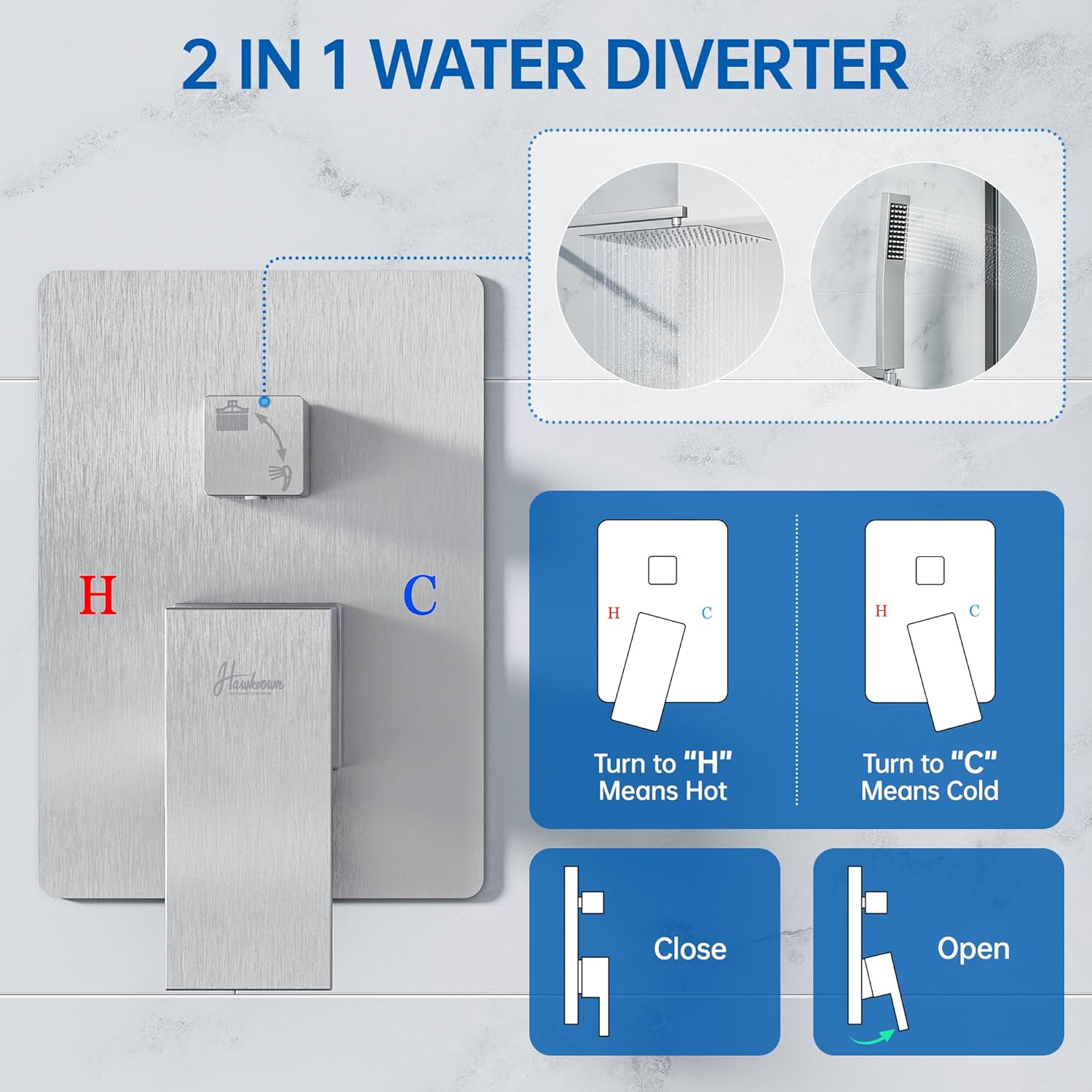 12 Inch Luxury Rain Shower Faucet Set, Brushed Nickel Shower System with Rainfall Shower Head and Handheld Spray, SUS304 Stainless Steel and Solid Brass Wall Mounted Shower Valve Trim Kit