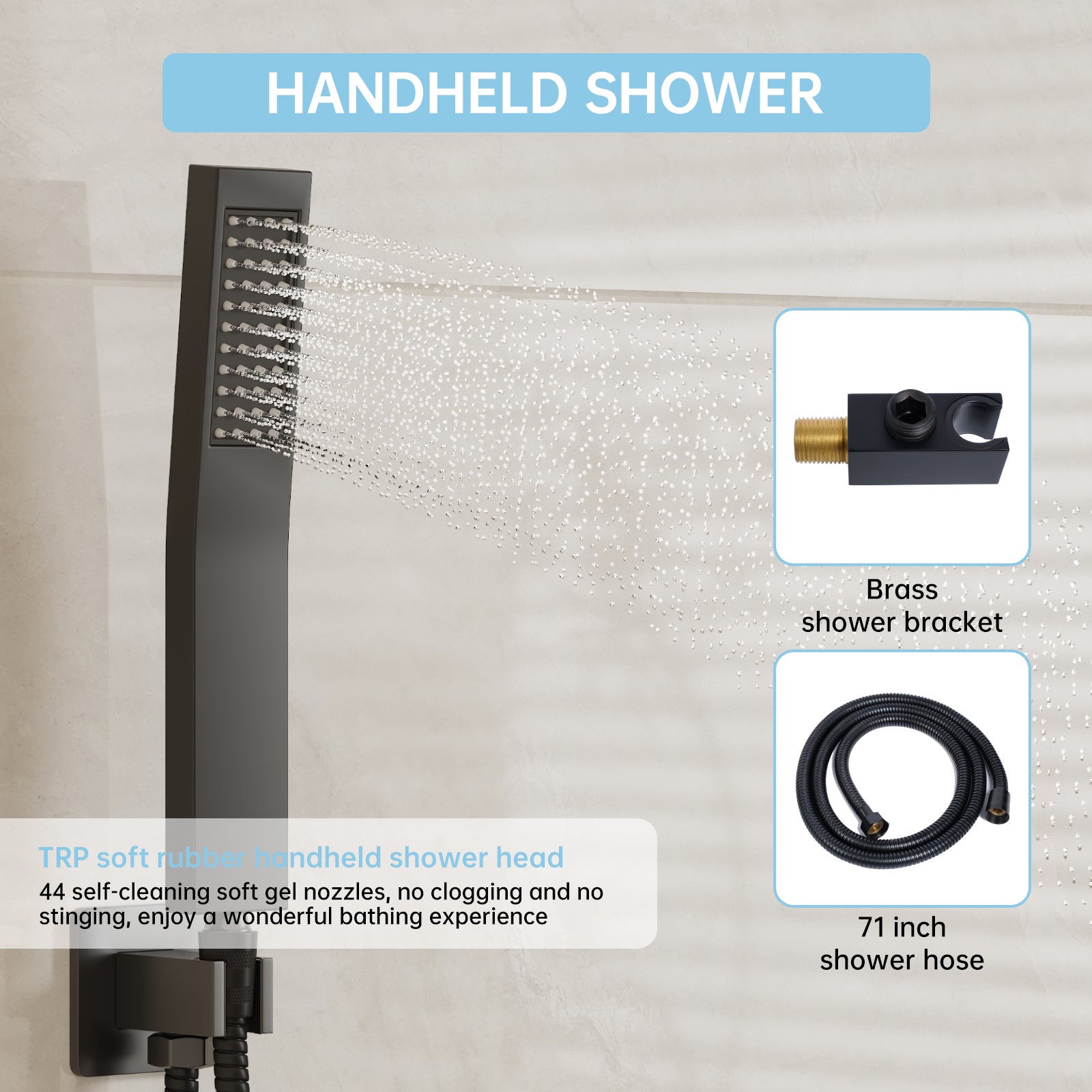 High-Pressure Concealed Shower System with 10” Rainfall Shower, Tub Spout, and Handheld Spray Combo