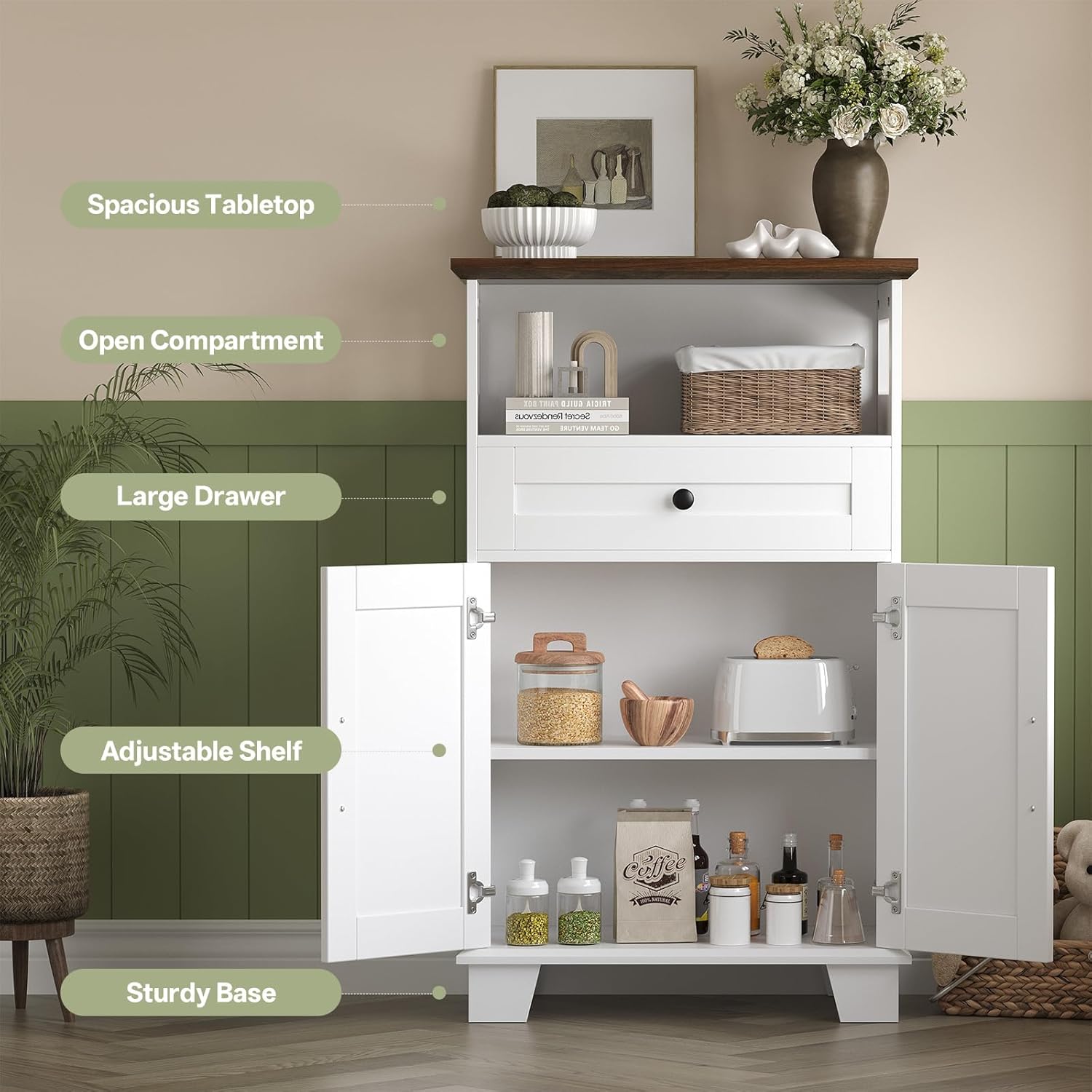 Hawkrown Farmhouse Bathroom Storage Cabinet with Drawer & Adjustable Shelves, White 23.6" Wide Freestanding Floor Cabinet, Barn Door, Sturdy Wood, for Kitchen, Entryway (23.6 * 11.8 * 39.3" (Floor))