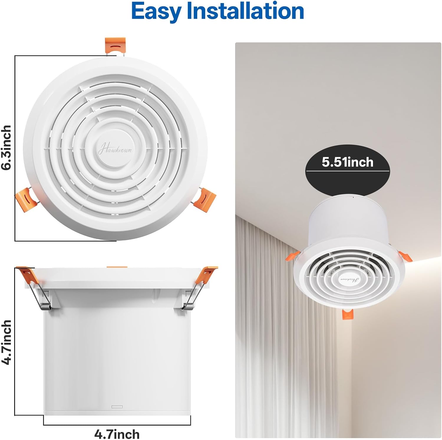 Hawkrown 4inch Exhaust Fan, 110 CFM Wall Mounted Vent Fan, 1.0 Sone Quiet, Windows Exhaust Fan, Ventilation Fan for Bathroom, Basement, Mobile Home