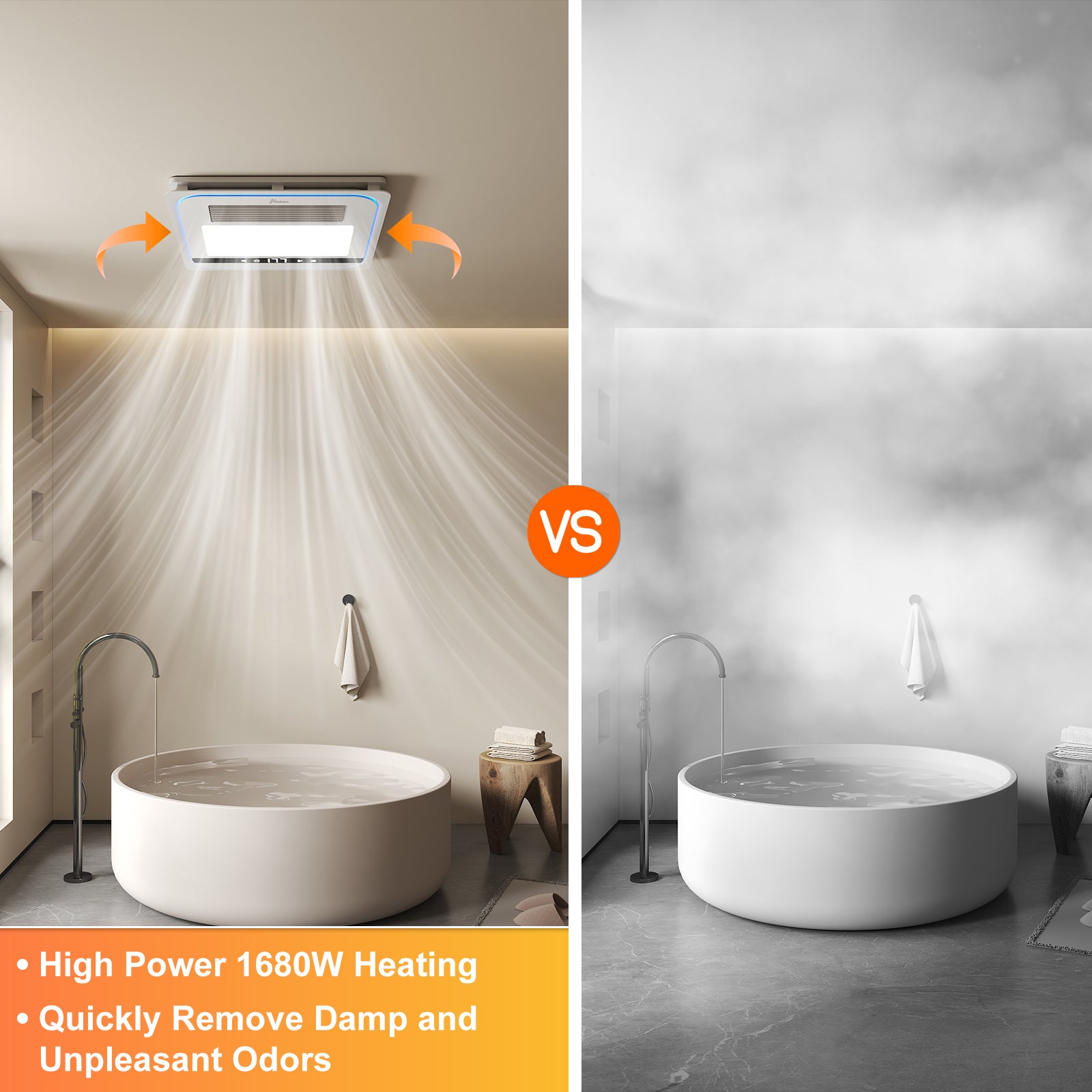 4 in 1 Bathroom Exhaust Fan with Light, 1760W Bathroom Heater Fan Light Combo, 190 CFM 1.0 Sone Exhaust with Heater, Ventilation for Home, Bath, Hotel