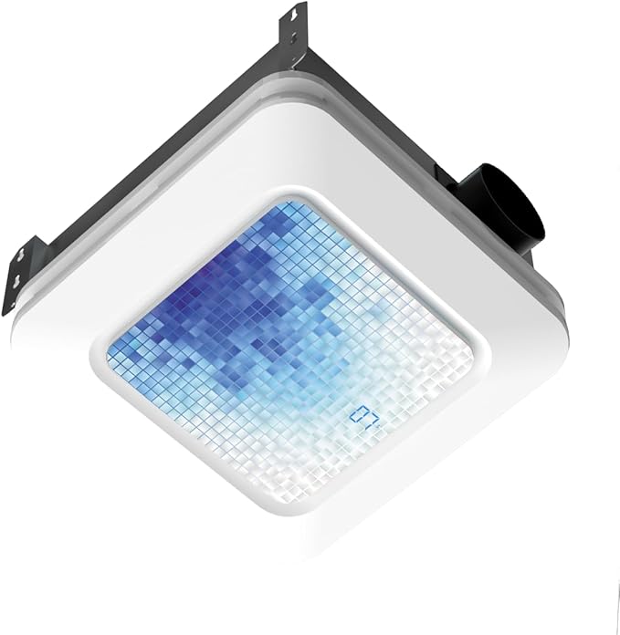 Bathroom Exhaust Fan with Light Humidity Sensor, Bathroom Fan with Humidity Sensor, 230 CFM 1.0 Sone, 3CCT LED Light 7 LED Color, Remote Control Easy Install (Azure Mosaic)