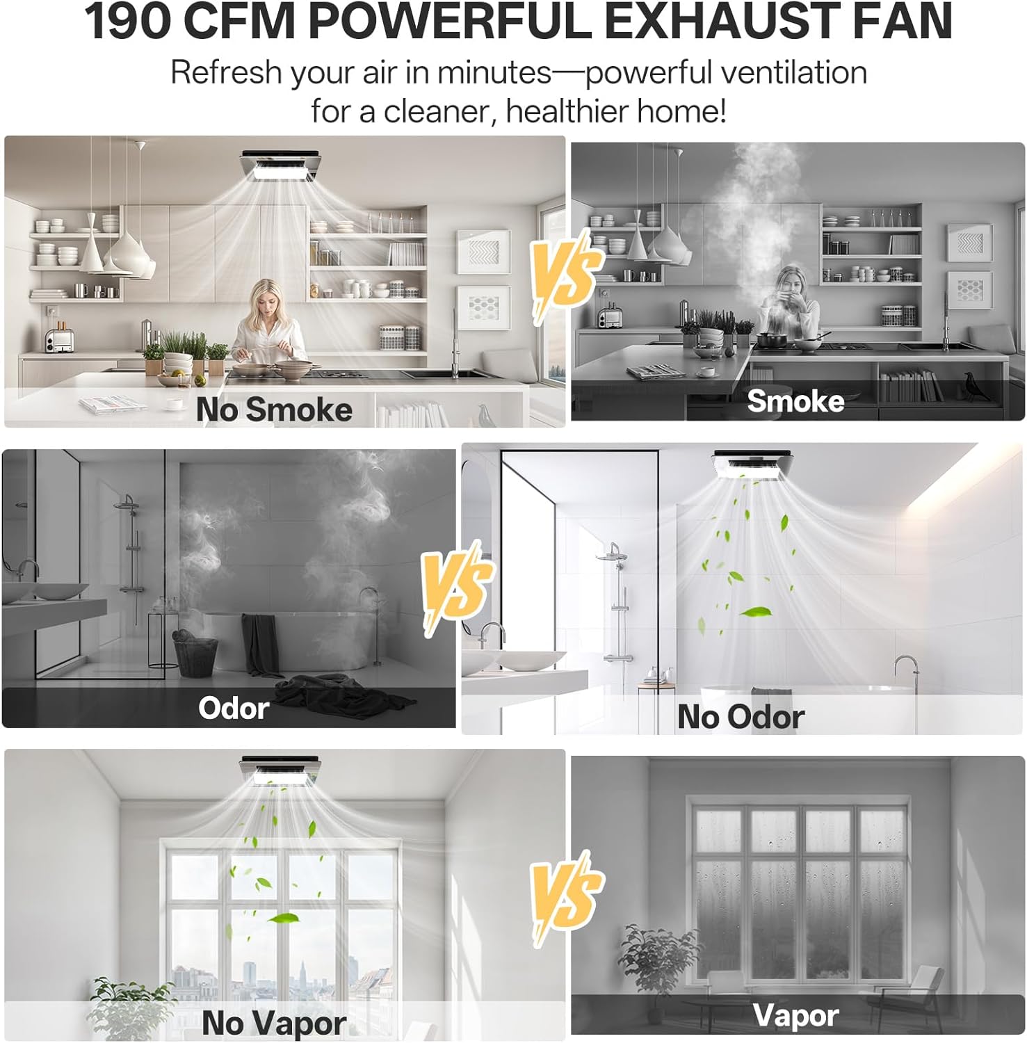 4-in-1 Bathroom Exhaust Fan with Light and Heater, Mirror Black Exhaust Fan, 3CCT Lighting, Strong and Weak Heating, Quiet & Powerful for Ventilation, Remote Control