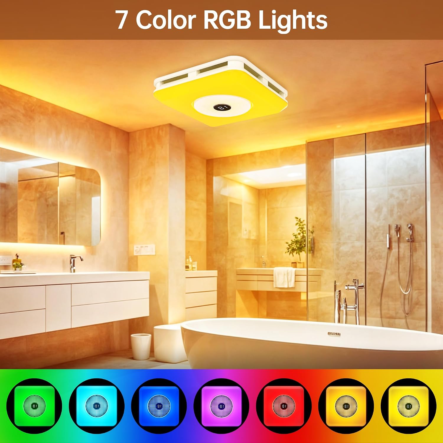 Hawkrown Bathroom Exhaust Fan with Bluetooth Speaker, 160 CFM 1.0 Sone Bathroom Exhaust Fan with Light, 3 Dynamic Light, 7 LED Color, 3 Color Temperatures, Nightlight,Remote, Easy Install