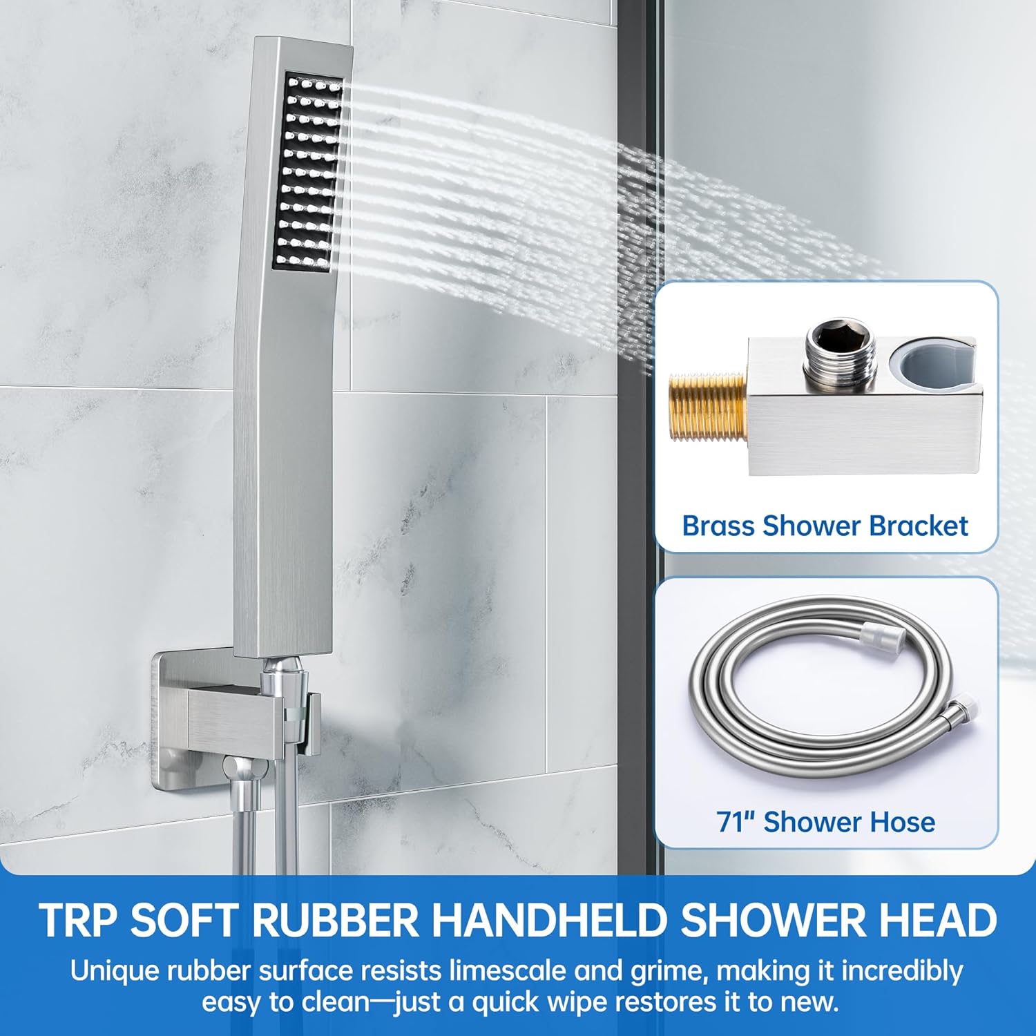8 Inch Luxury Rain Shower Faucet Set, Brushed Nickel Shower System with Rainfall Shower Head and Handheld Spray, SUS304 Stainless Steel and Solid Brass Wall Mounted Shower Valve Trim Kit