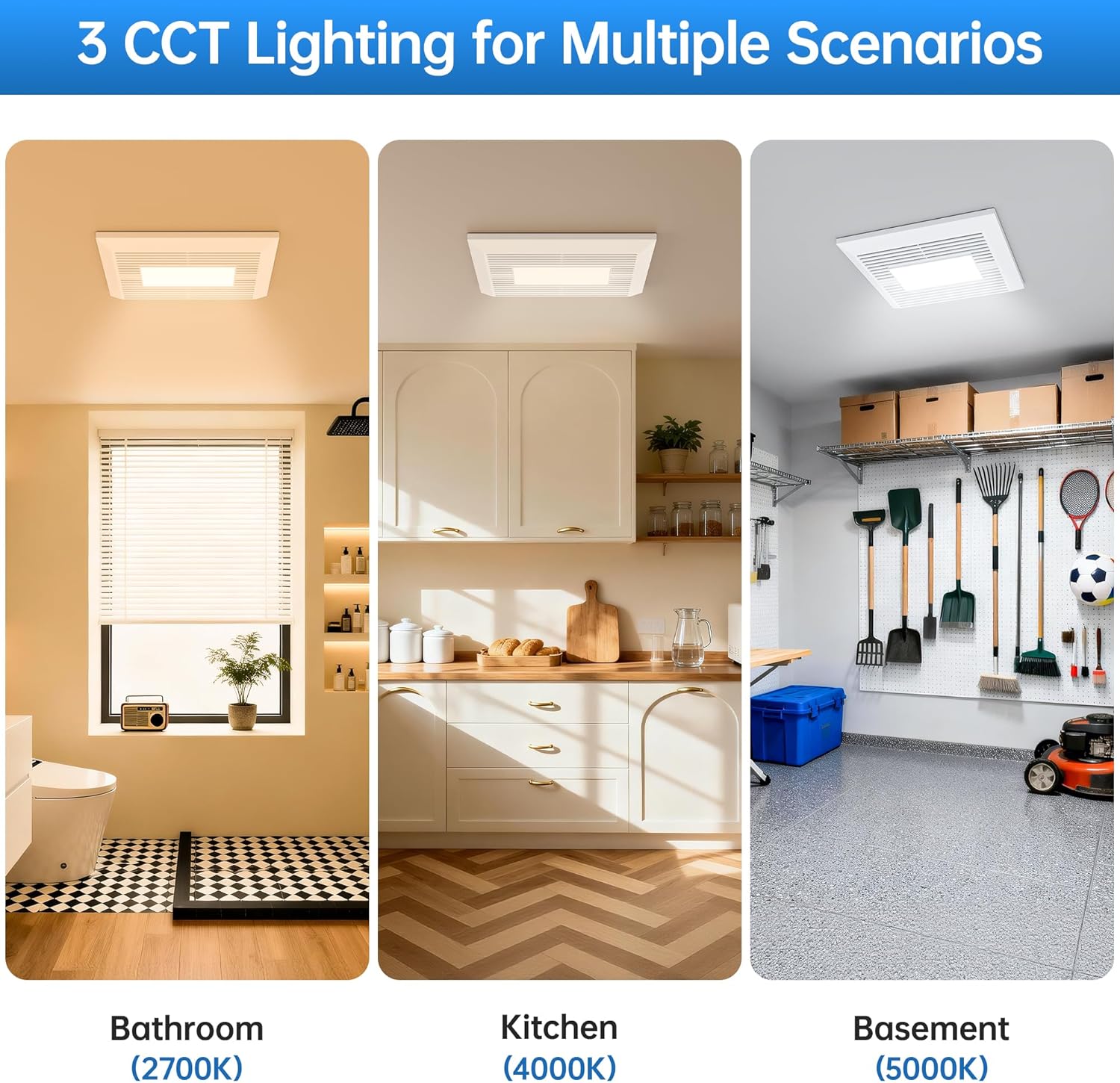 Hawkrown Bathroom Exhaust Fan with Light, 110 CFM, 1.0 Sone Quiet Ceiling Vent Fan, 2700K/4000K/5000K LED Light, Ceiling Opening 9.25" x 7.68", Durable Metal Housing, Wall Control
