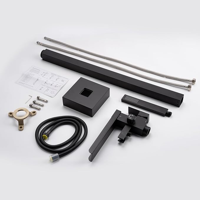 Freestanding Bathtub Faucet, Floor Mount Bathtub Faucet with 2 Water Outlet Modes, Swivel Gooseneck Spout with Hand Shower,Single Handle, Max Flow Rate 7.4 GPM (Waterfall-Black)