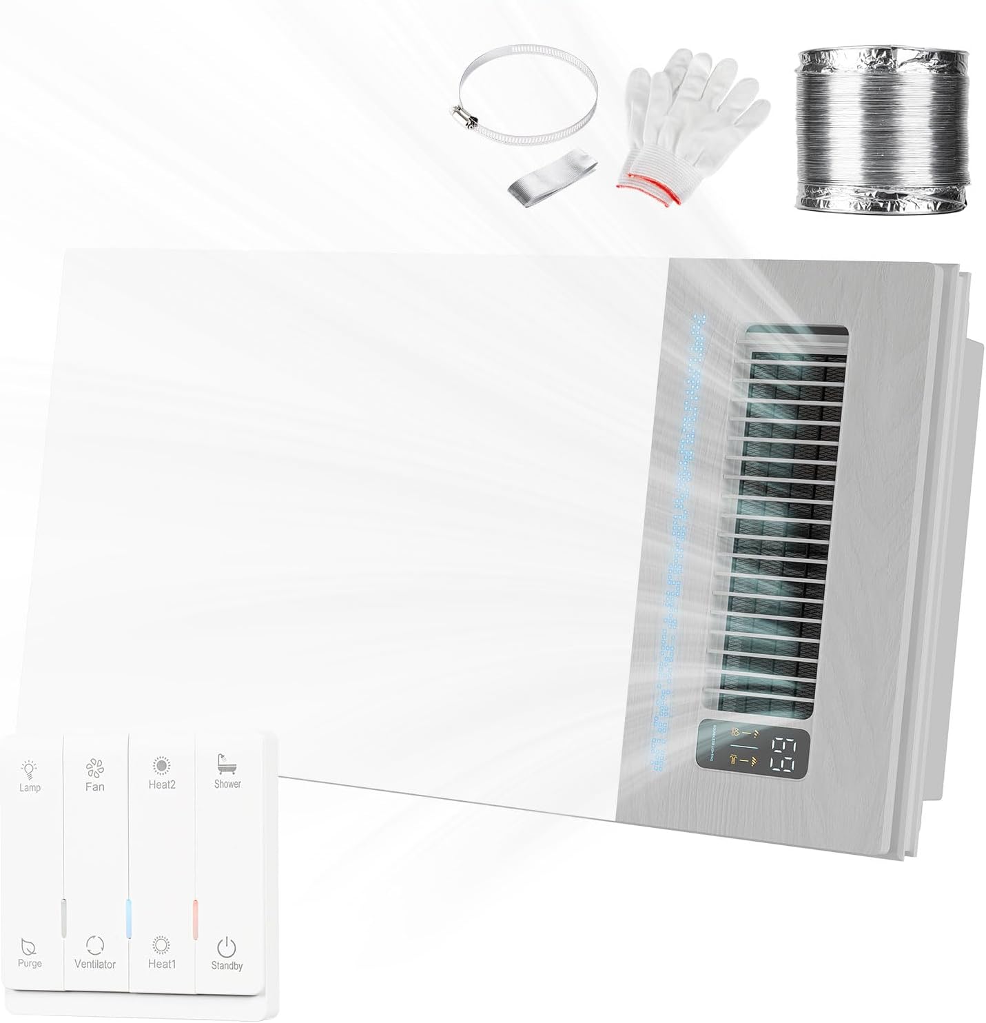 4 in 1 Bathroom Exhaust Fan with Light and Heater, 1900W Bathroom Heater Fan Light Combo, 180 CFM 1.0 Sone Ceiling Fan Remote Control Heater, Ventilation for Home, Bath, Hotel (style 2)