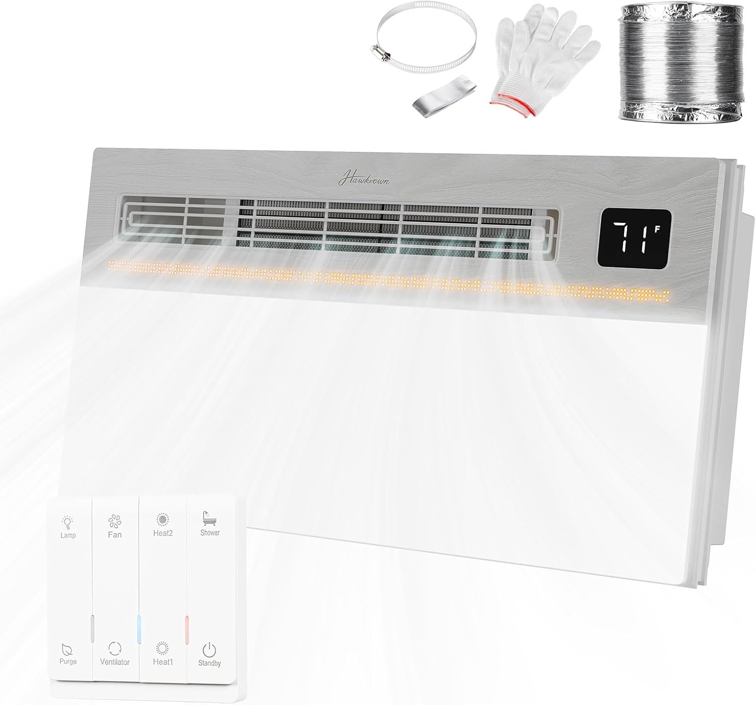 4 in 1 Bathroom Exhaust Fan with Light and Heater, 1800W 180 CFM 1.0 Sone Ceiling Fan Remote Control Heater, Ventilation for Home, Bath, Hotel