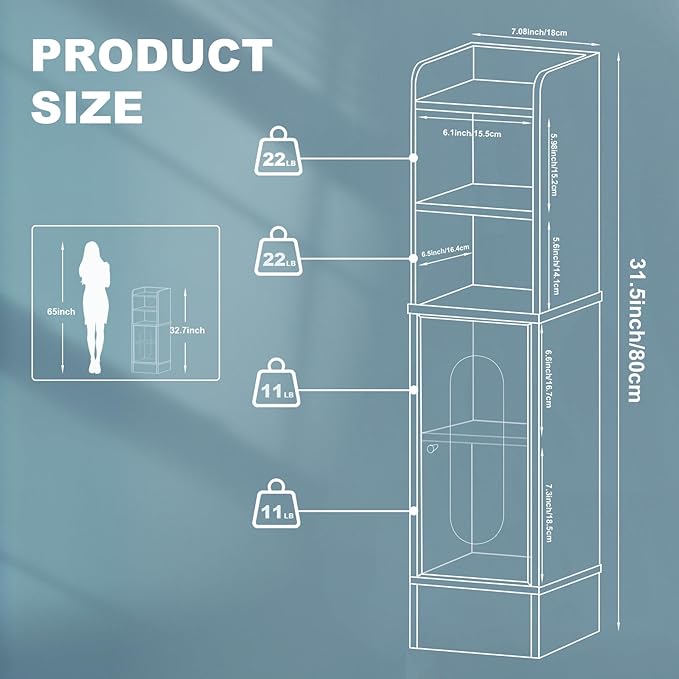 Small Bathroom Storage Cabinet, Narrow Slim Storage Cabinet with Doors and Adjustable Shelves,Freestanding Floor Corner Toilet Paper Organizer for Small Space (White)