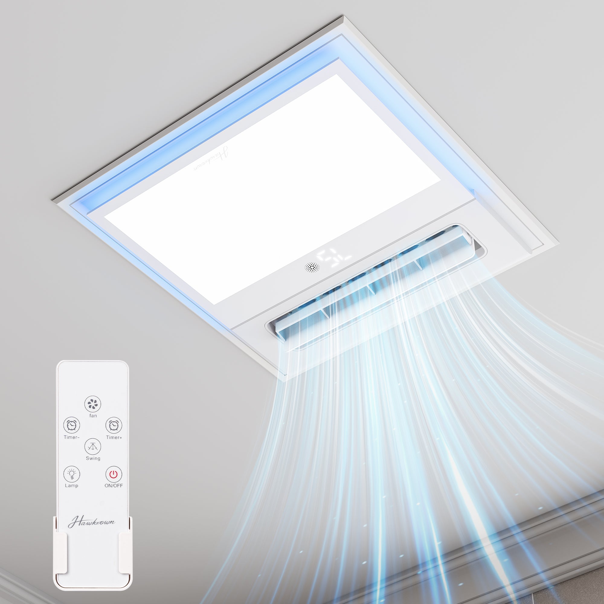 Ceiling Fans with Light and Remote Control, High Air Volume Cooling Fan with LED Temperature Display and Timer, Summer 1.0 Sone Quiet AC Vent for Bath, Attic, Kitchen (White)