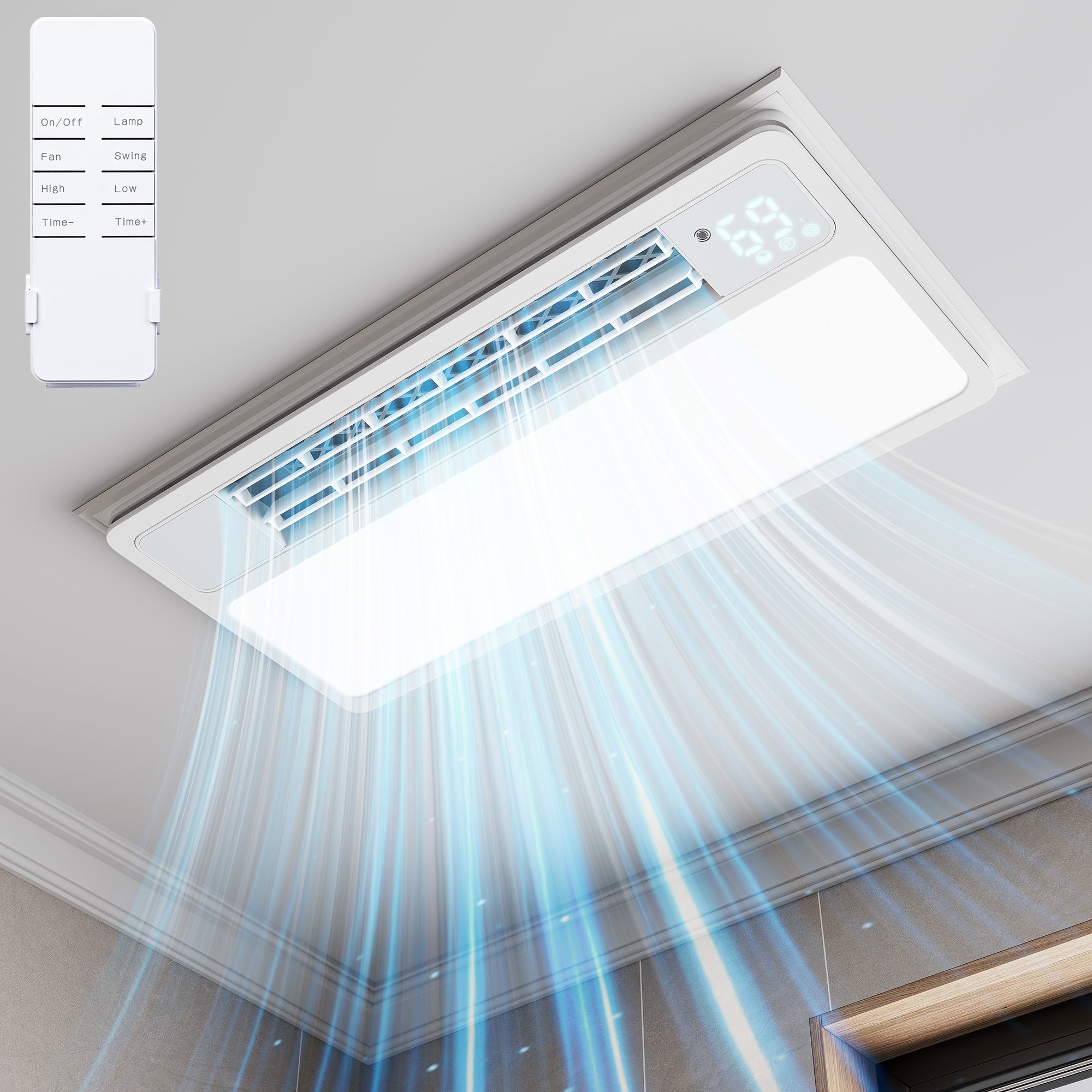 Ceiling Fans with Light and Remote Control, High Air Volume Cooling Fan with LED Temperature Display and Timer, Summer 1.0 Sone Quiet AC Vent for Bath, Attic, Kitchen (Rectangle 23.6")