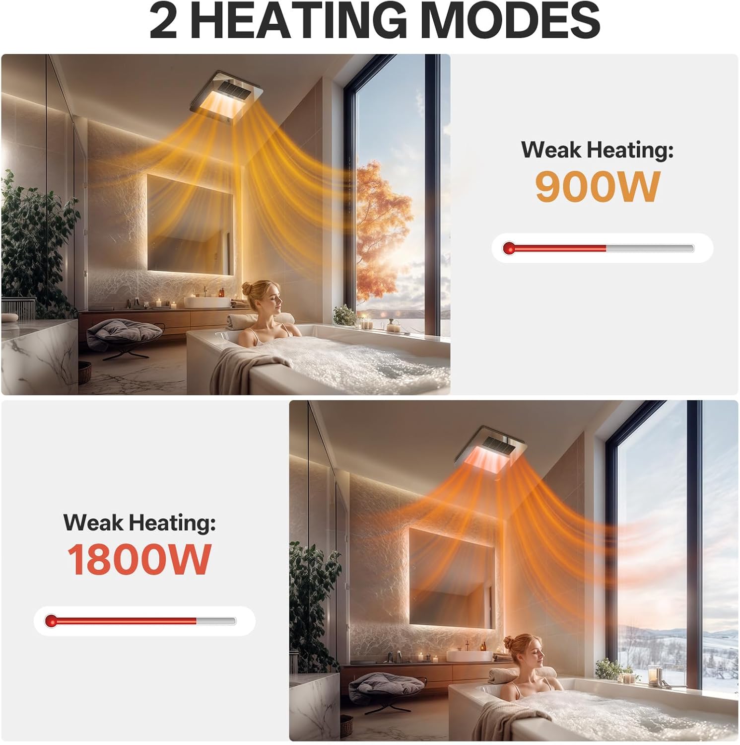 4-in-1 Bathroom Exhaust Fan with Light and Heater, Mirror Black Exhaust Fan, 3CCT Lighting, Strong and Weak Heating, Quiet & Powerful for Ventilation, Remote Control